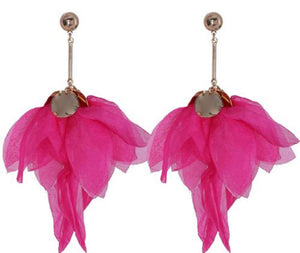 Hot pink satin and gold earrings