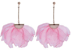 Pink satin and gold earrings