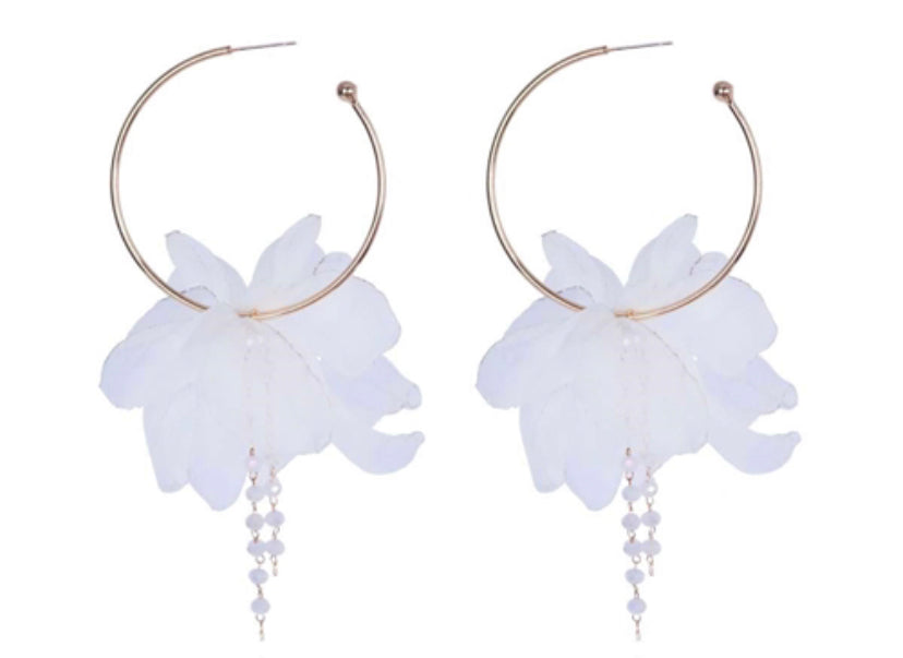 White satin and stone hoops