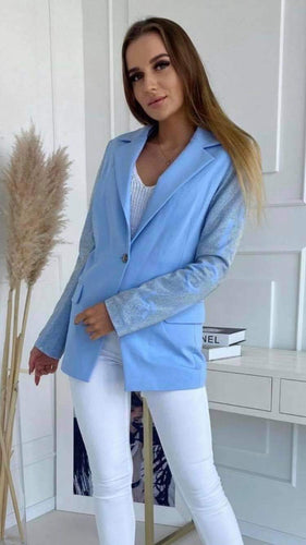 Blue Blazer With Sparkle Sleeves